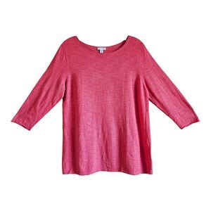J. JILL Women Petite M MP Sweater Pink 3/4 Sleeve Linen Cotton Lightweight 36"